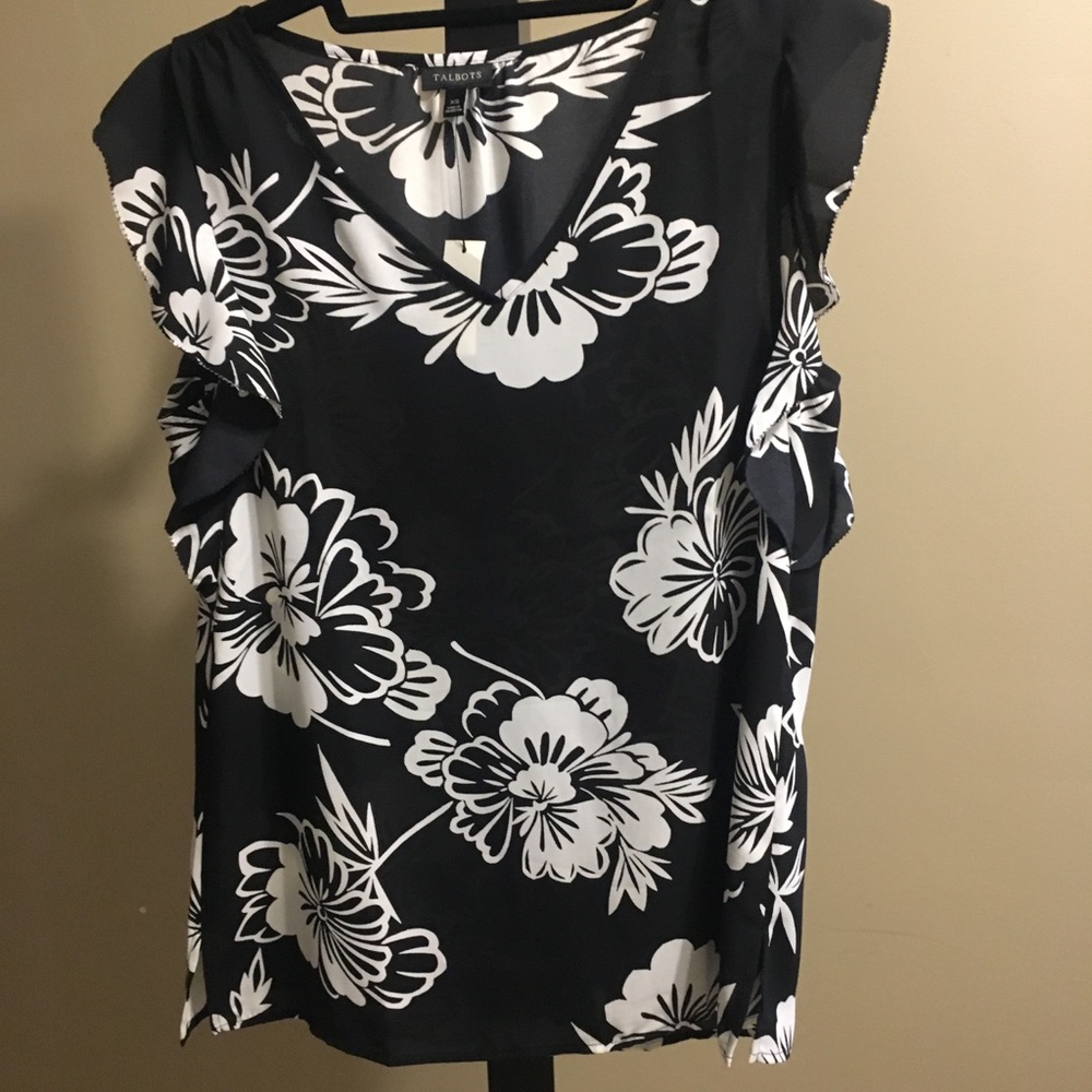 Talbots Black/White Floral top